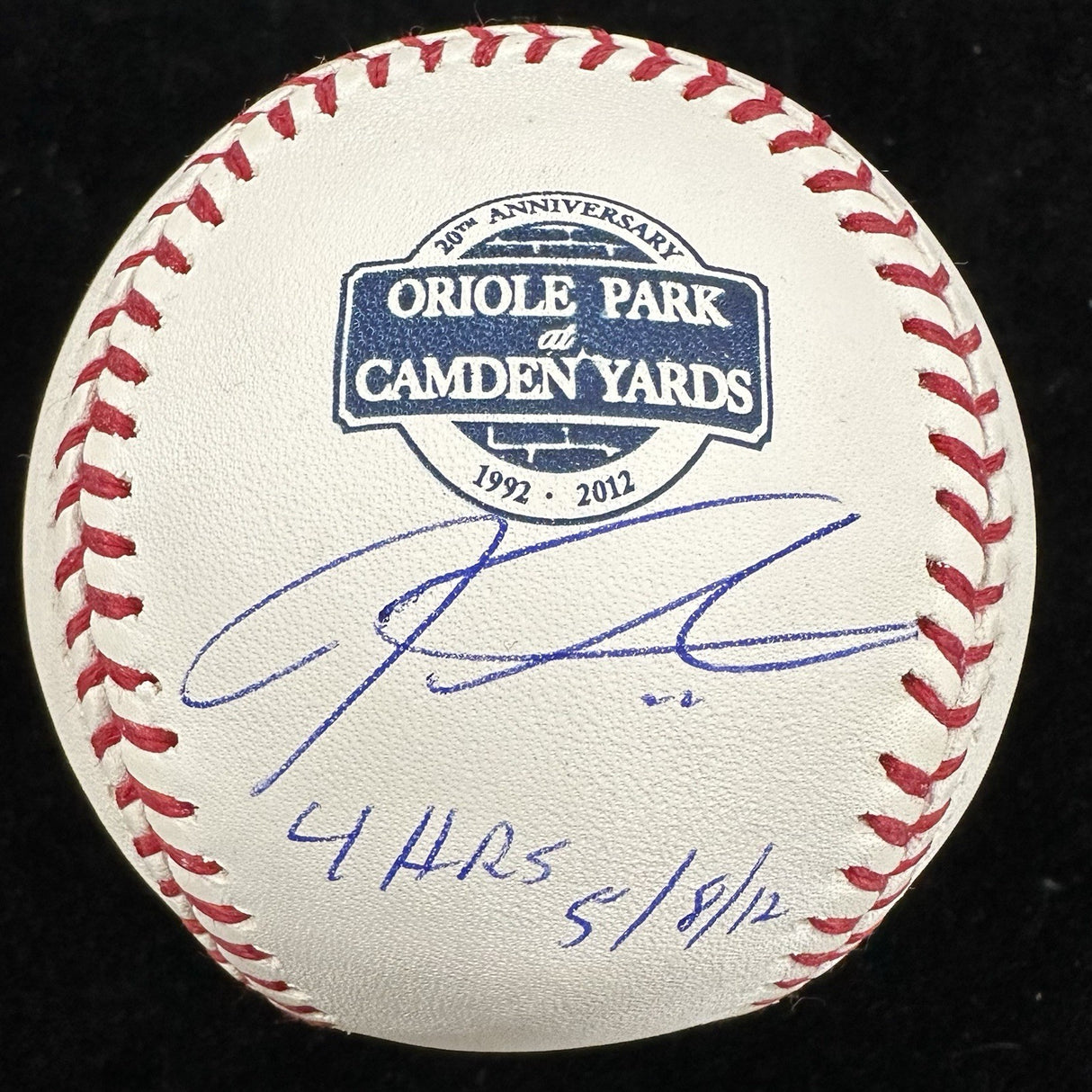Josh Hamilton 4 HRs 5/8/12 Signed Camden Yards Logo Baseball Beckett Witness