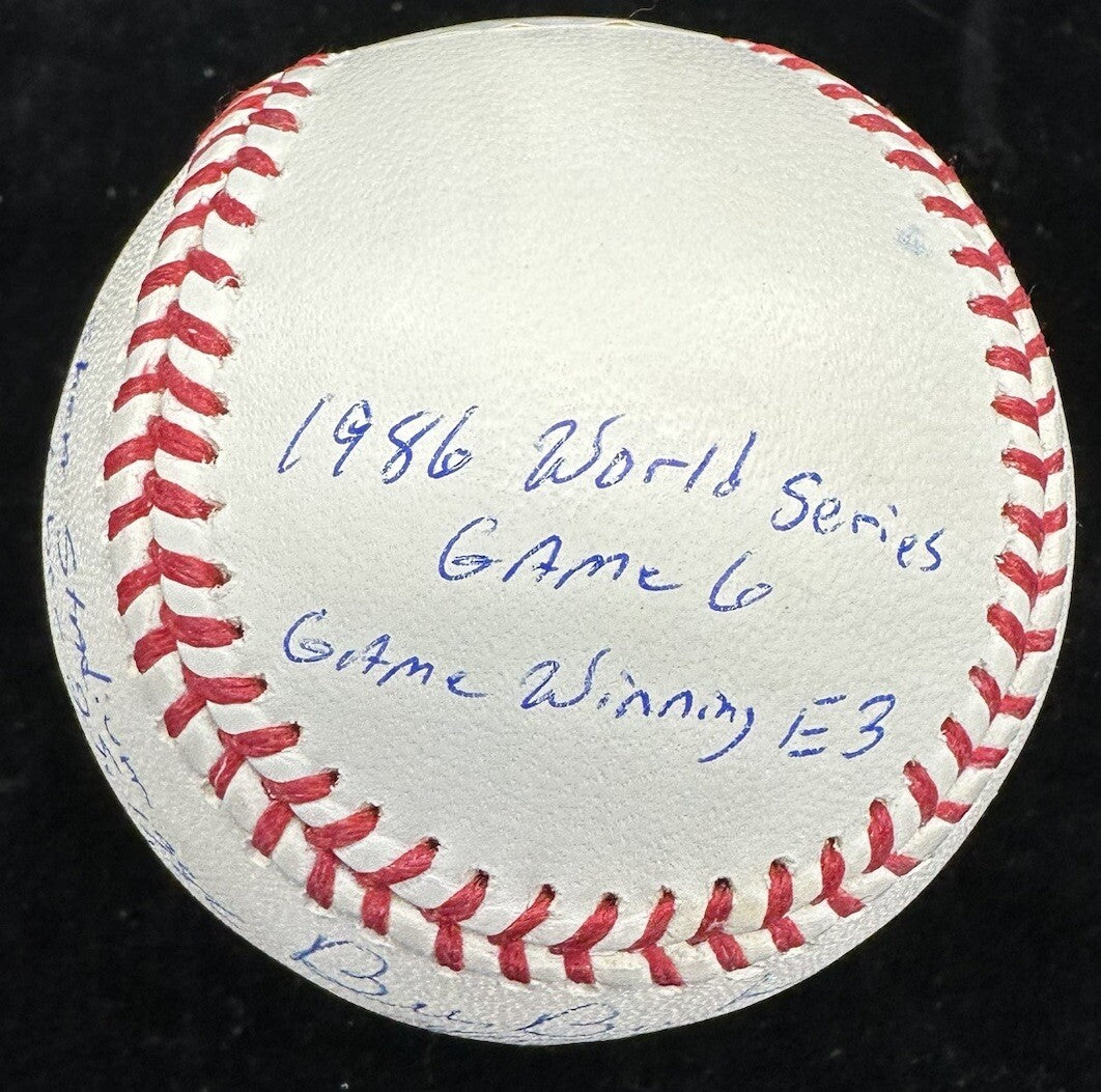 Mookie Wilson Bill Buckner 1986 WS Game 6 Stat Story Signed Baseball JSA PSA
