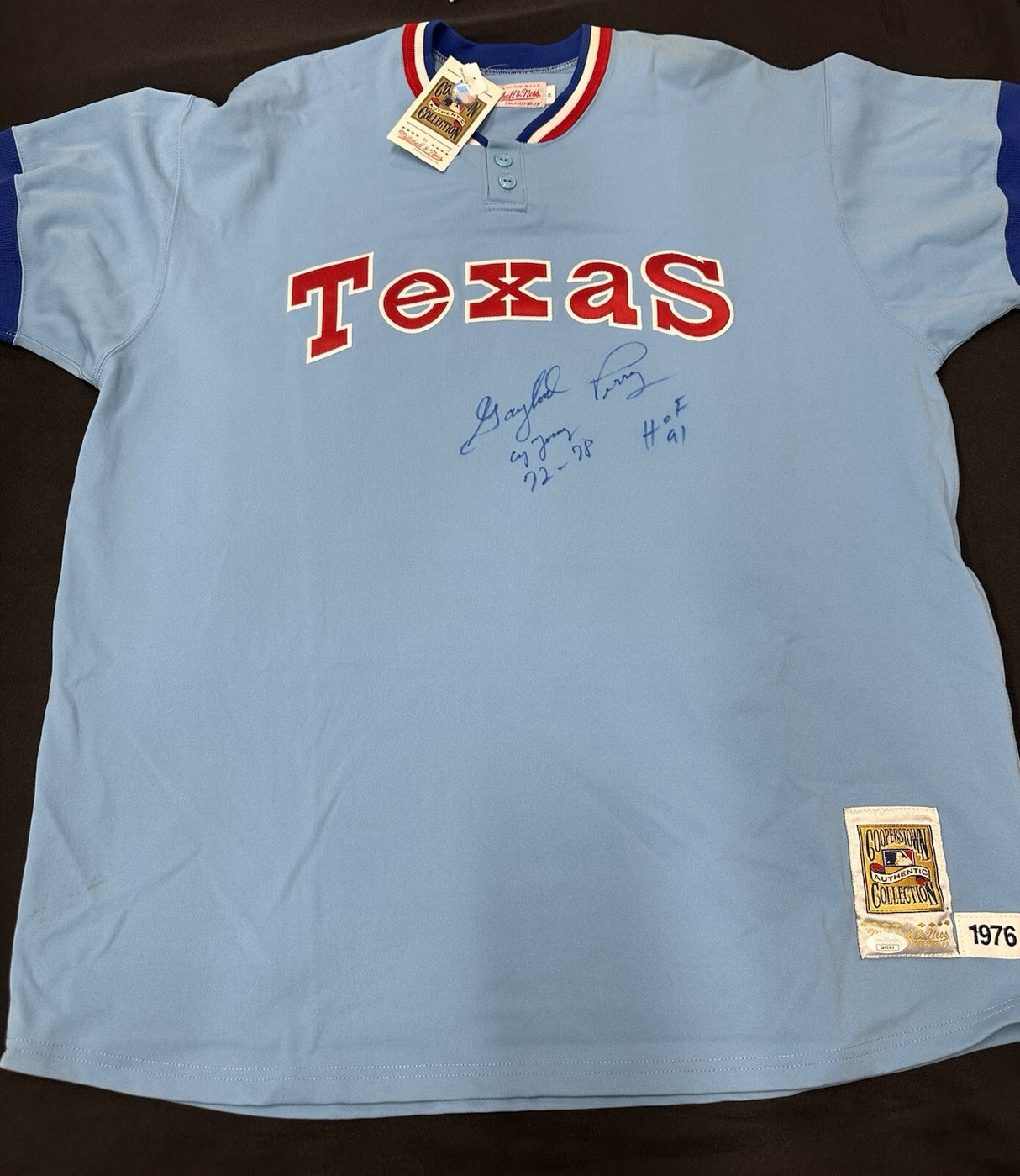 Gaylord Perry HOF 91 CY 72, 78 Signed Authentic Rangers Mitchell Ness Jersey JSA