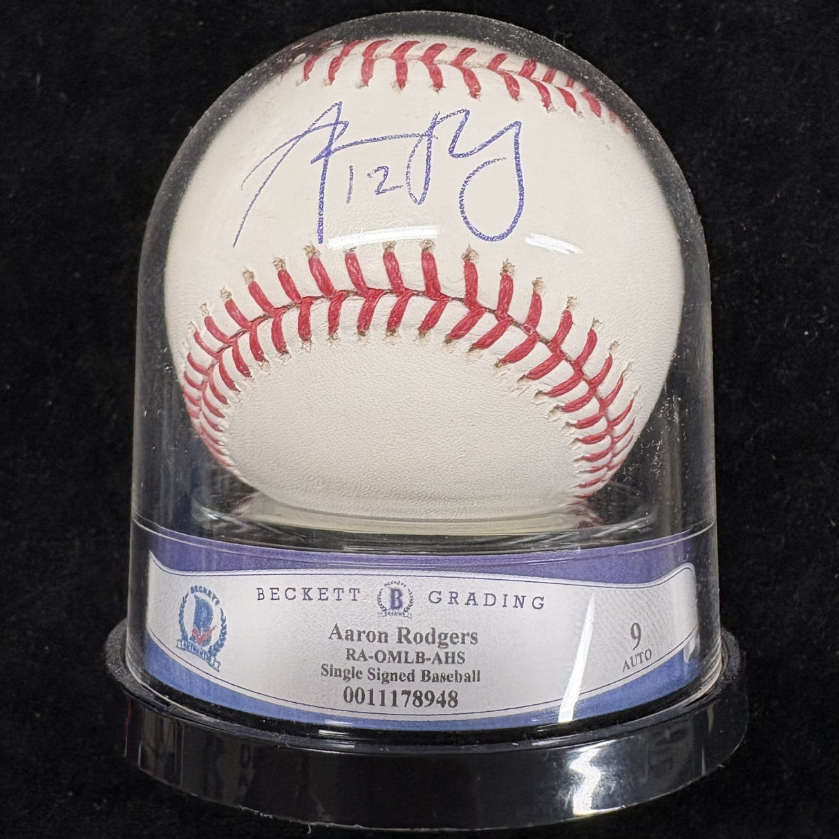 Aaron Rodgers Signed Baseball BAS Encapsulated Graded 9