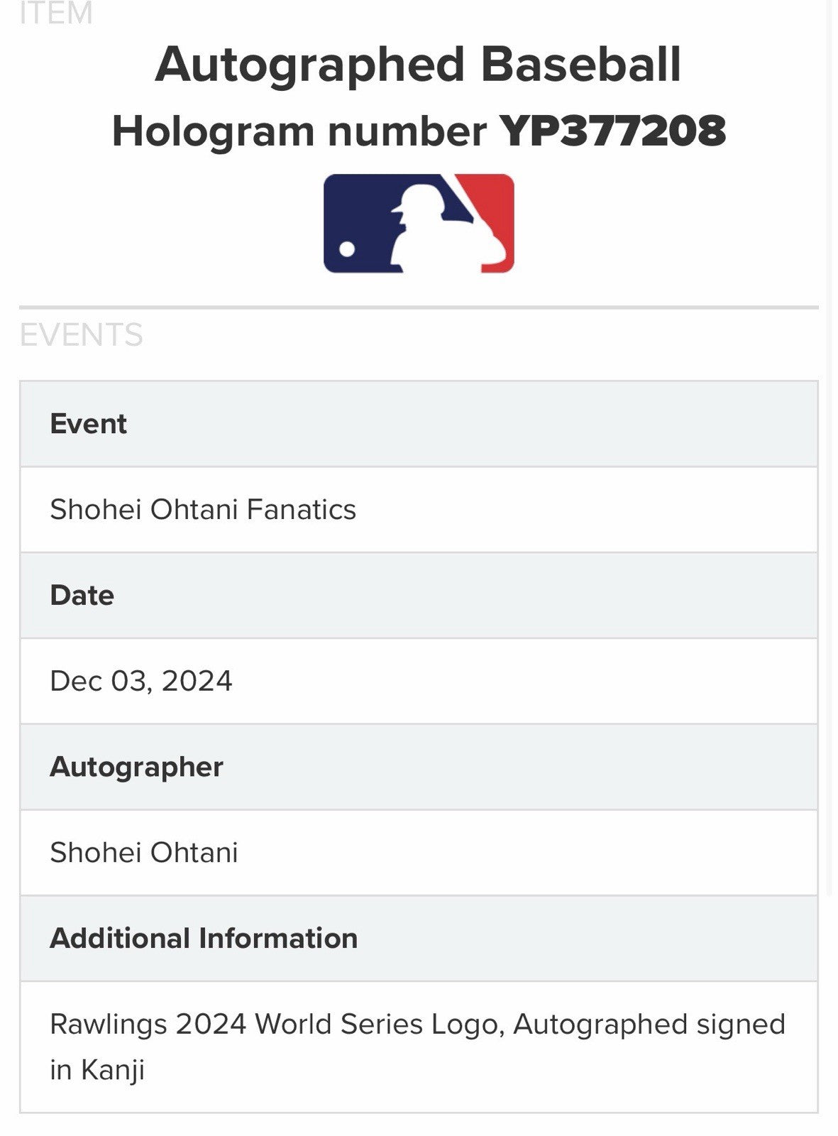 Shohei Ohtani Kanji Signed 2024 World Series Logo Baseball Fanatics LE 2/5 MLB
