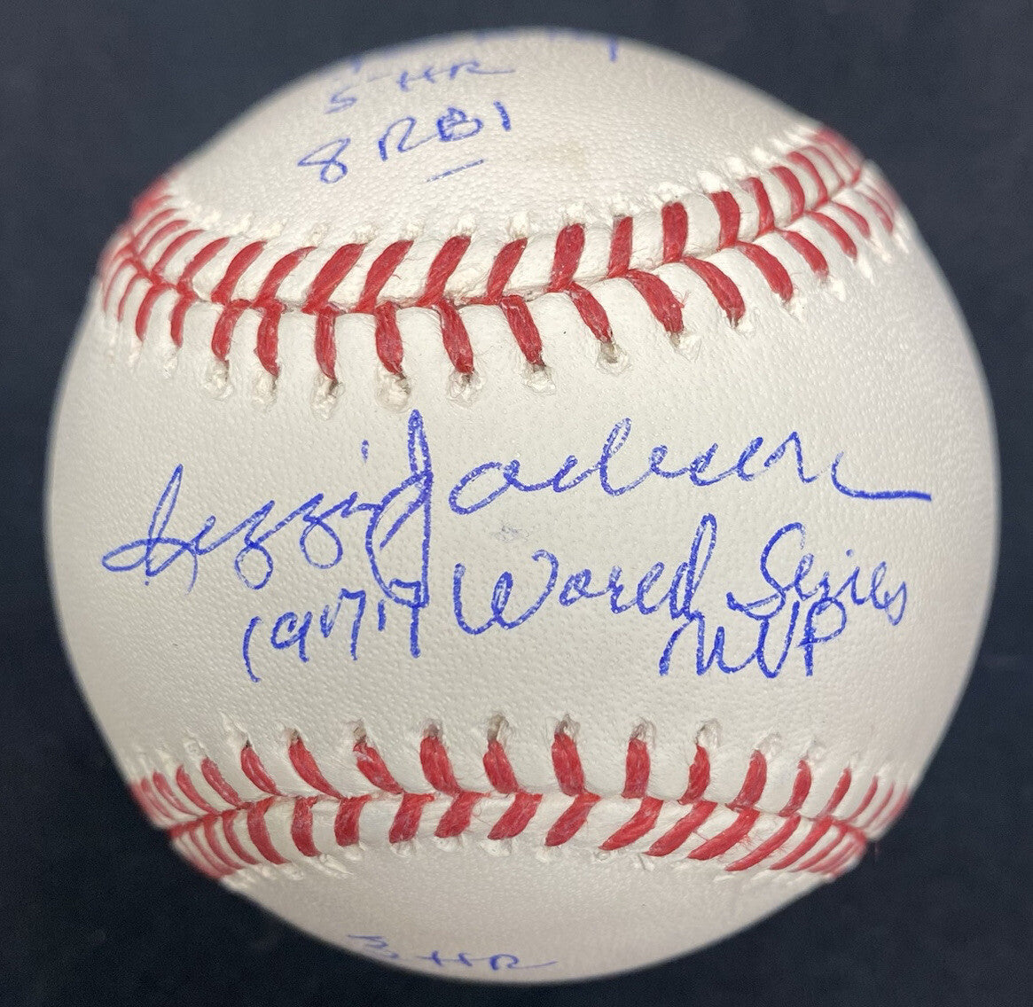 Reggie Jackson 1977 World Series MVP Stat Signed Baseball JSA