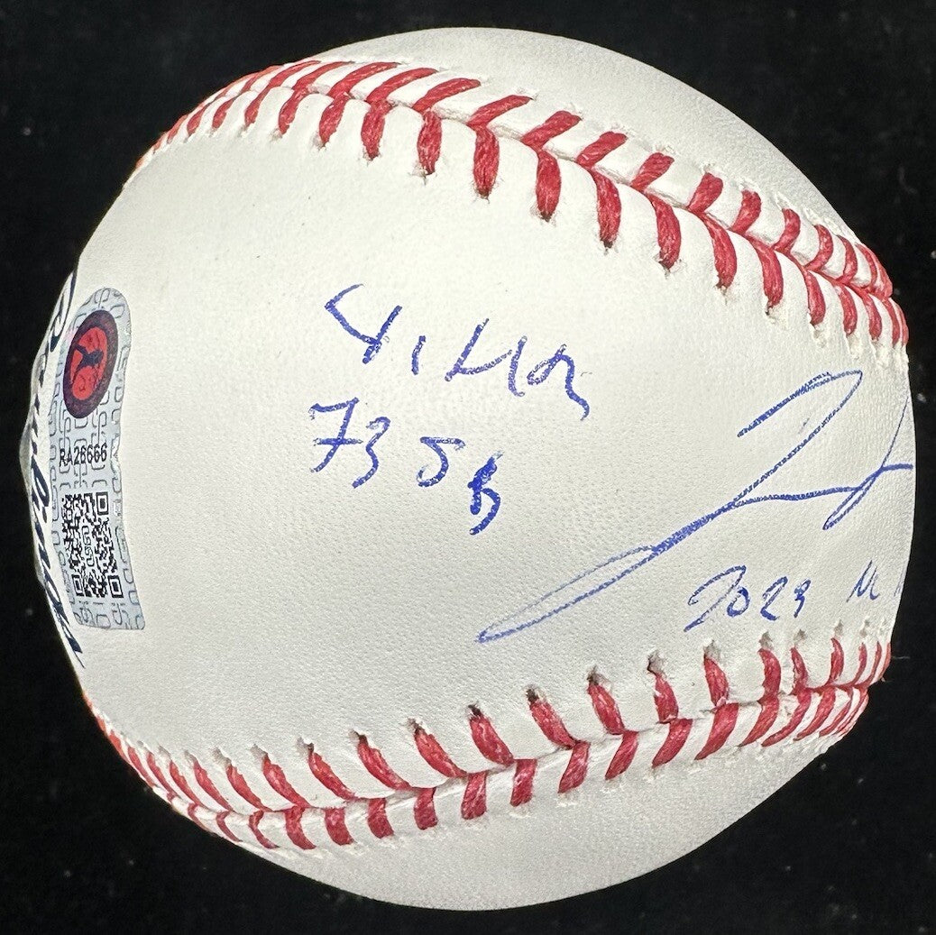 Ronald Acuna Jr. 2023 NL MVP Signed Stat Baseball Beckett Witness Hologram