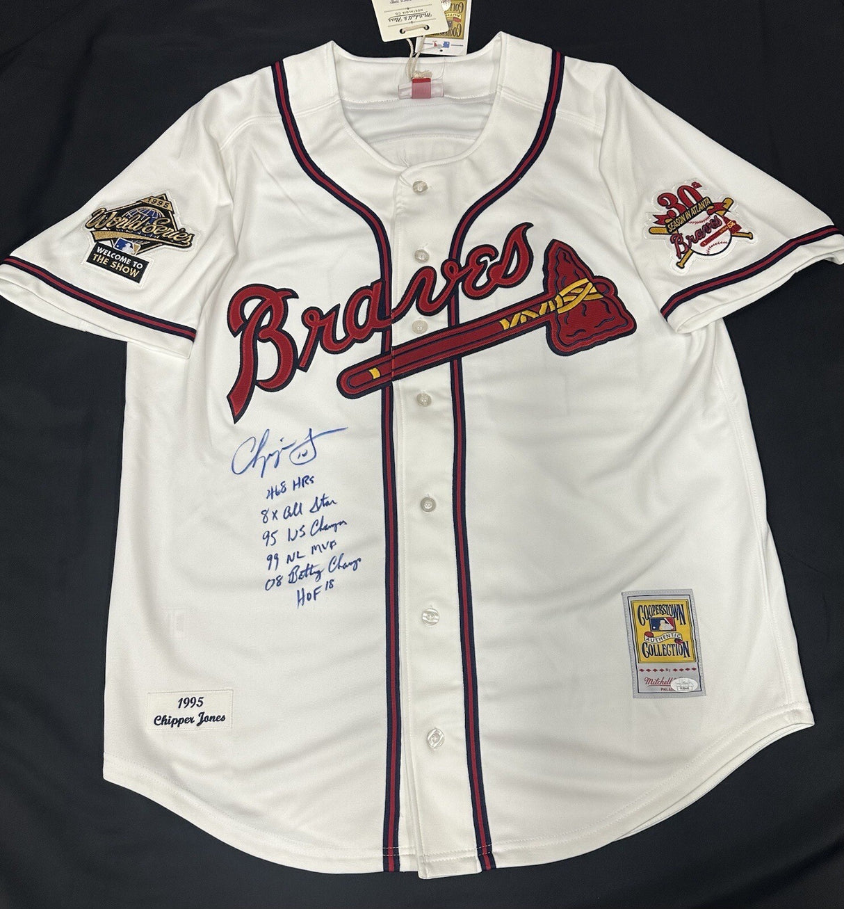 Chipper Jones HOF 99 MVP Signed Atlanta Braves Auth Mitchell Ness Jersey JSA
