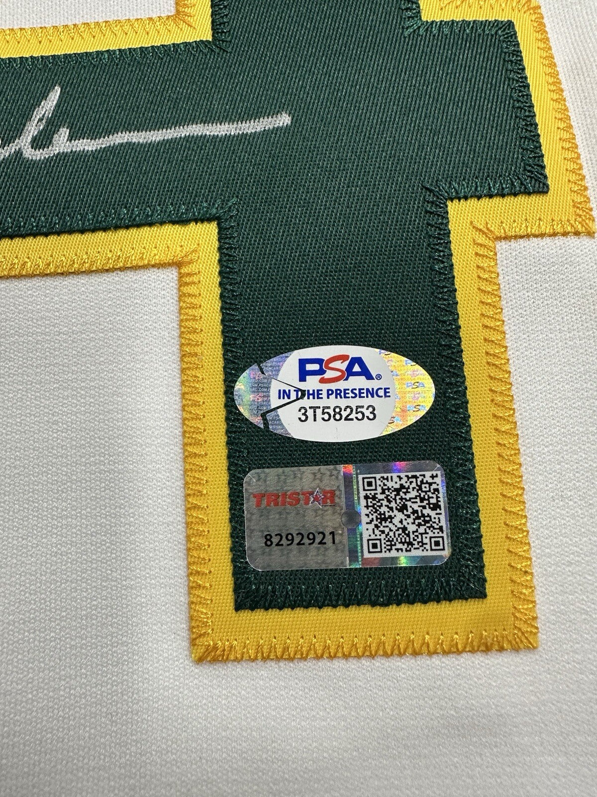 Rickey Henderson HOF MVP Signed Athletics Stat Mitchell Ness Jersey Tristar PSA