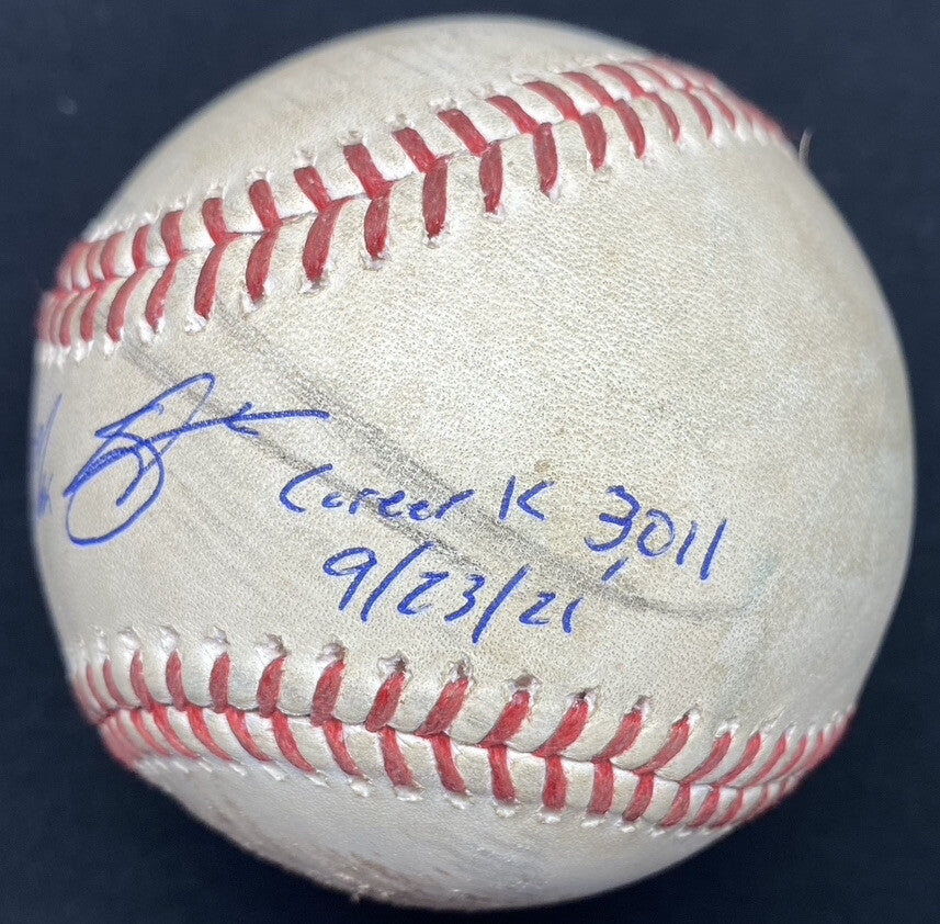 Max Scherzer Game Used Signed Career Strikeout K 3,011 9/23/21 MLB Holo Dodgers