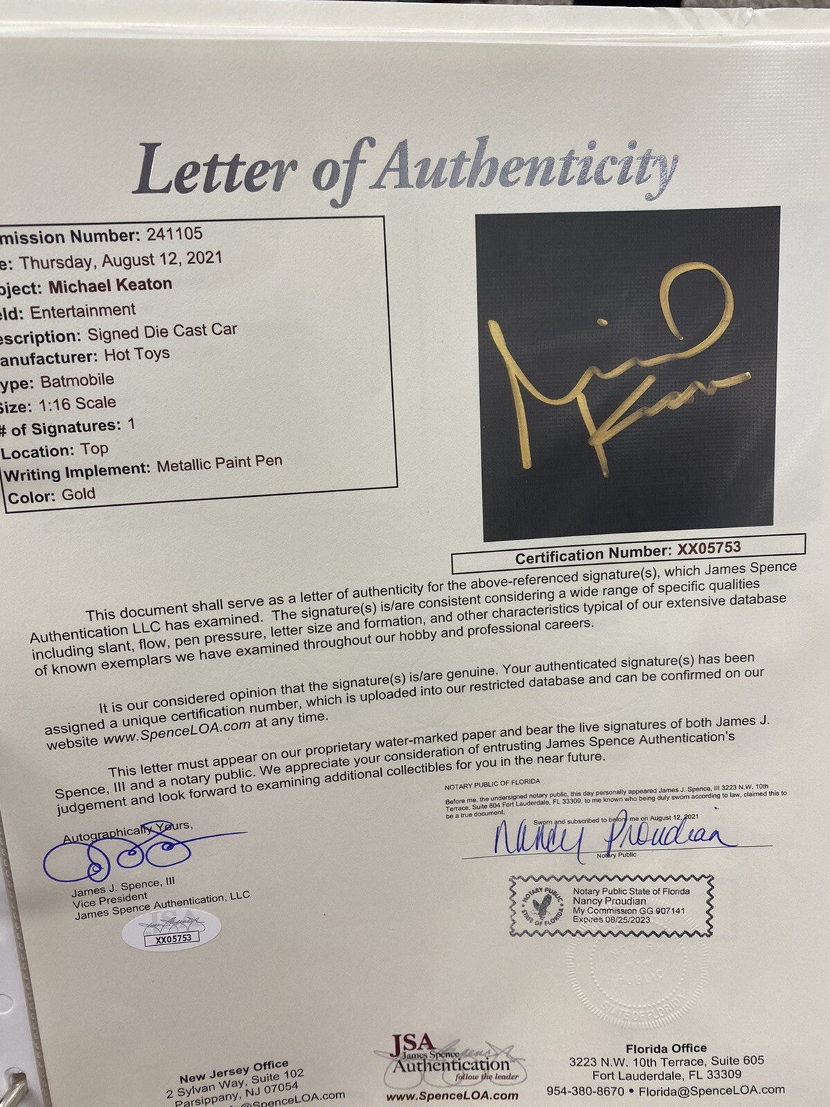 Michael Keaton Signed Hot Toys 1989 1/6 Scale Batmobile Batman JSA LOA