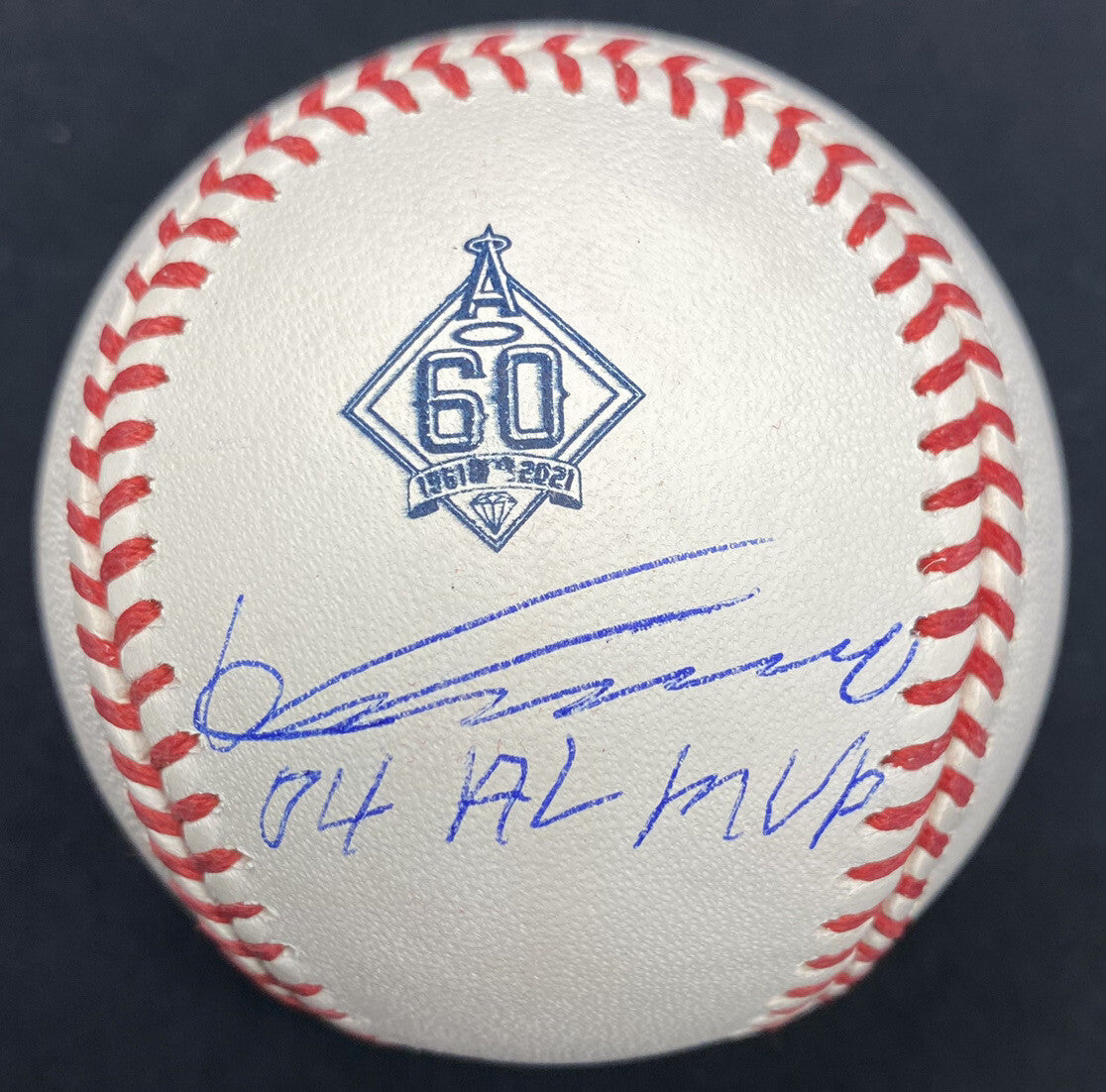 Vladimir Guerrero 04 AL MVP Signed Angels 60th Anniversary Logo Baseball JSA
