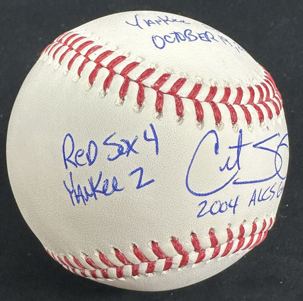 Curt Schilling The Bloody Sock Game Signed Stat Baseball JSA