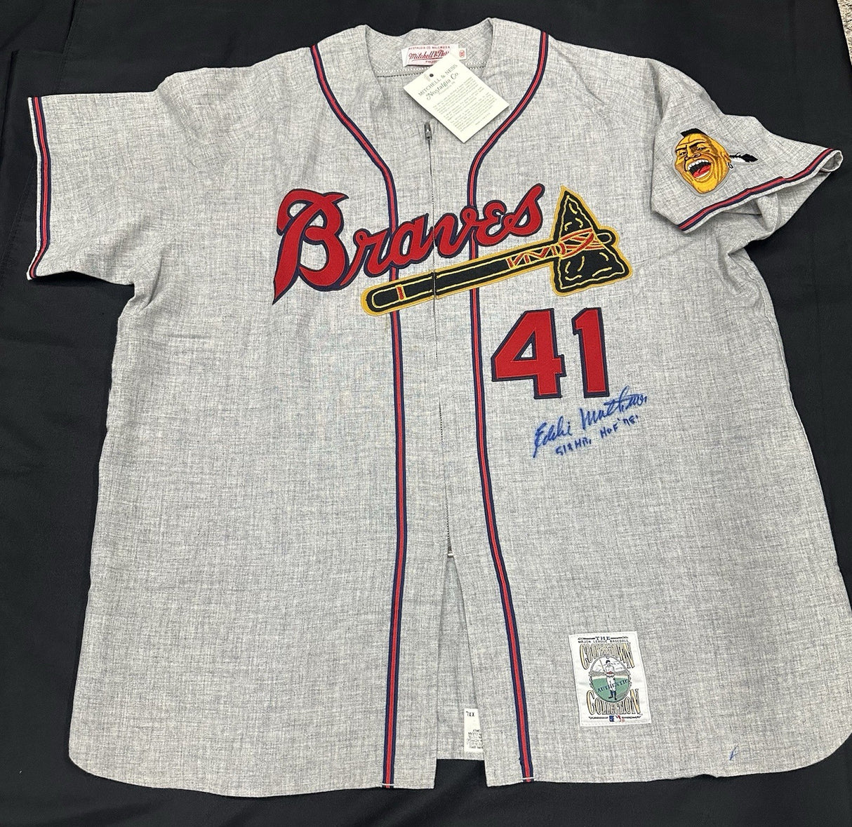 Eddie Mathews HOF 78 512 HR Signed Authentic Braves Mitchell Ness Jersey PSA LOA