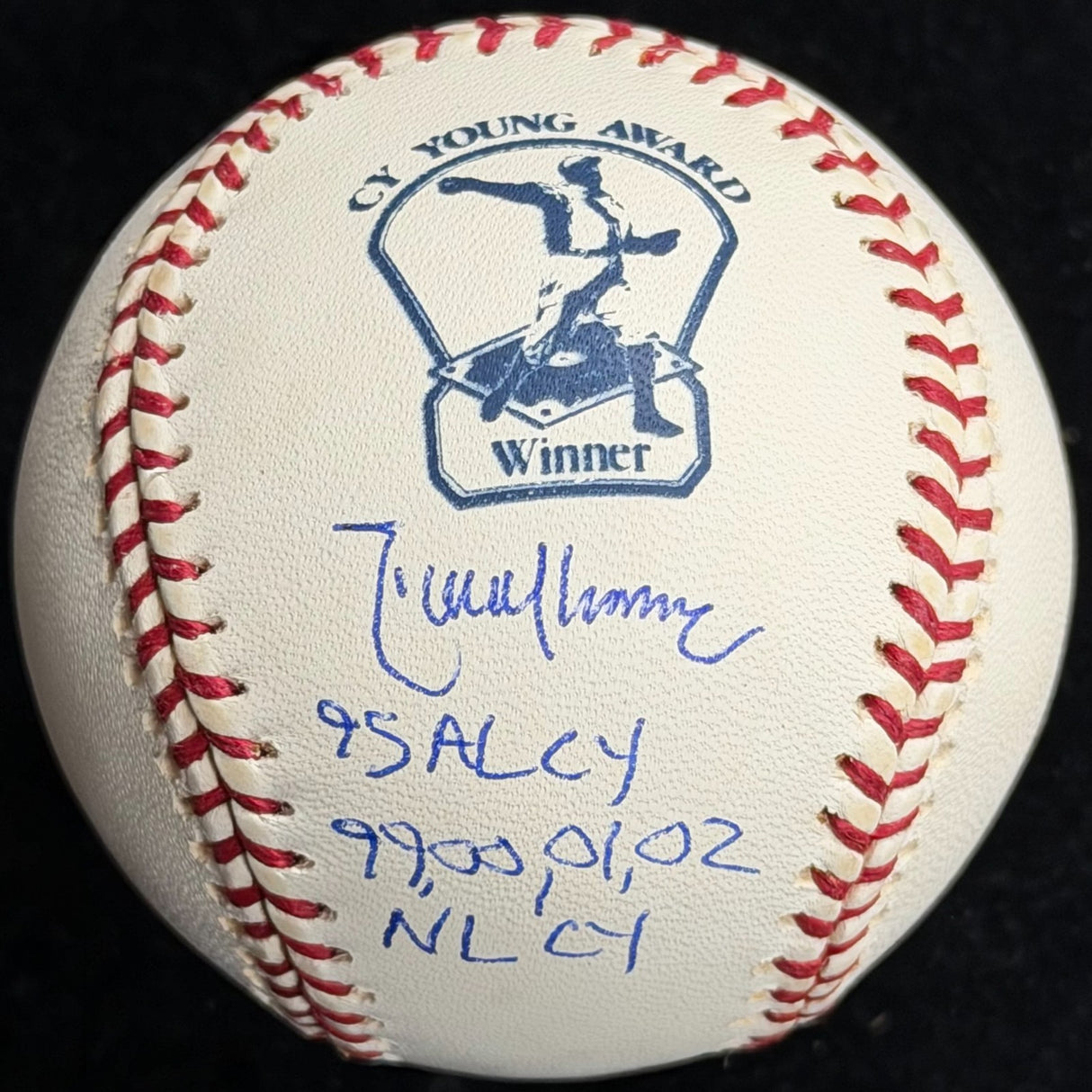 Randy Johnson 95 AL CY 99, 00, 01, 02 NL CY Signed Cy Young Logo Baseball JSA