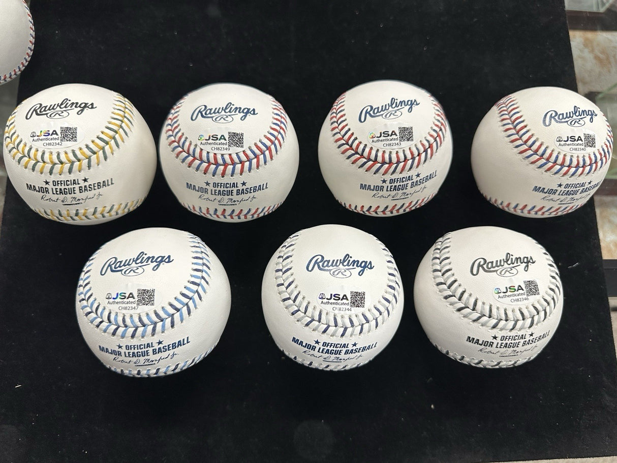 Jose Canseco 7 Team Stitched Logo Signed Baseball Set JSA