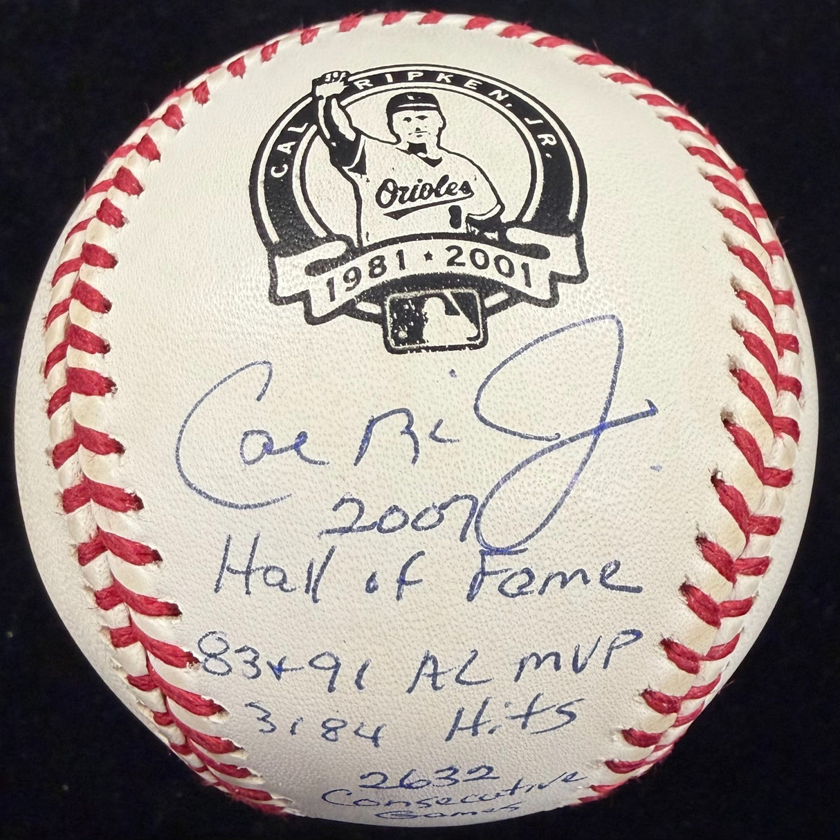 Cal Ripken Jr. Signed Retirement Logo Stat Baseball Beckett