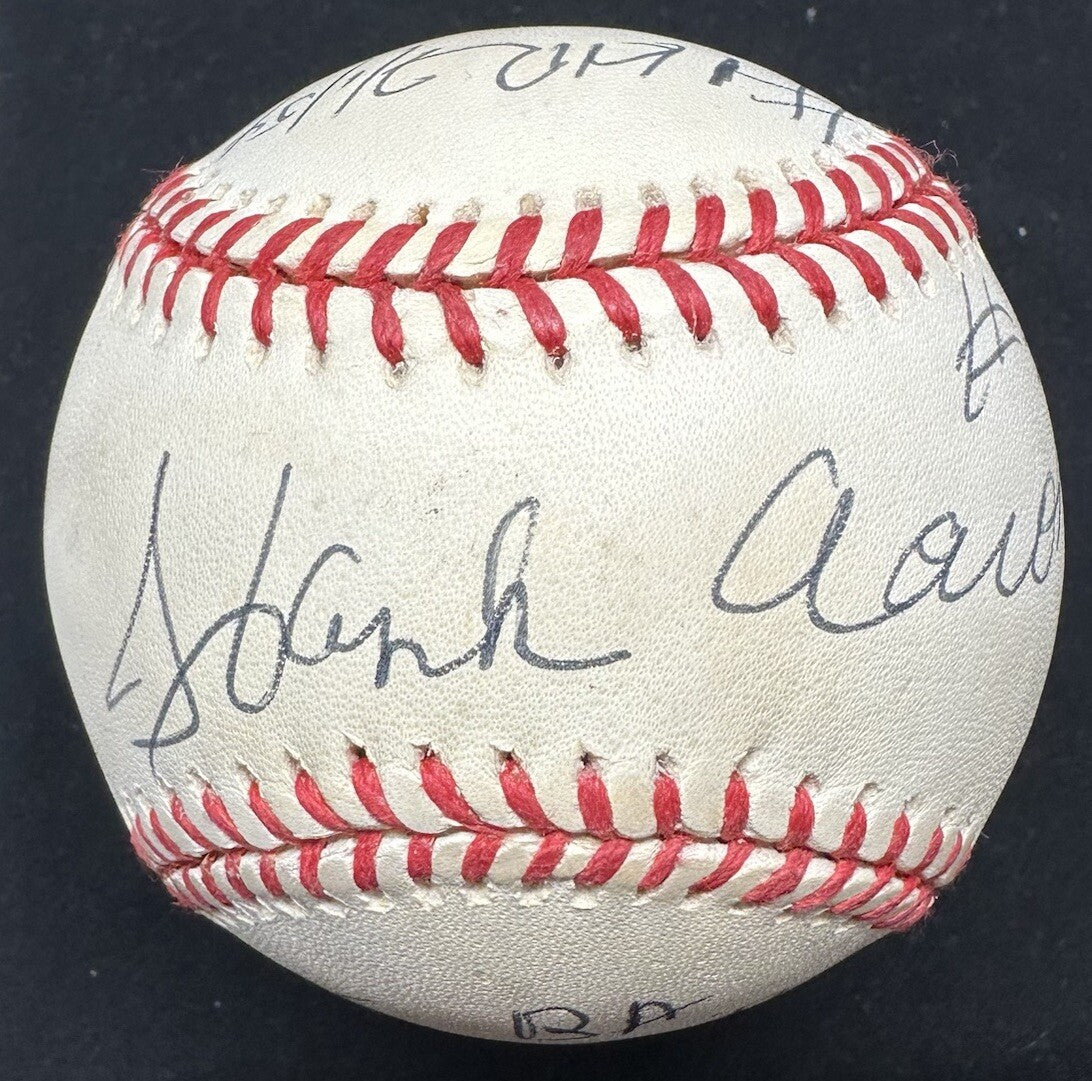 Hank Aaron HOF Home Runs Hits Signed Stat Baseball JSA LOA