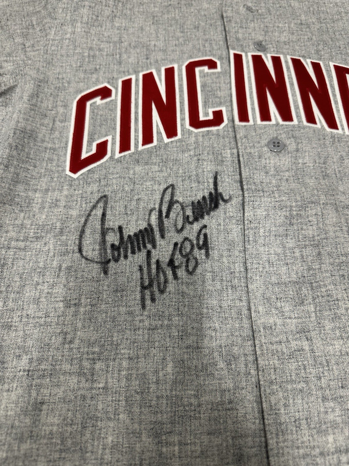 Johnny Bench HOF 89 Signed Authentic Reds Mitchell Ness Jersey Beckett
