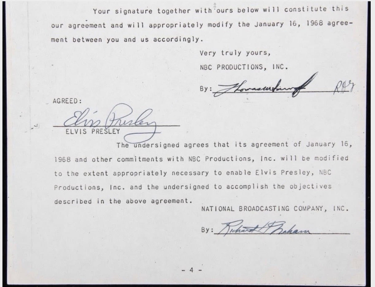 Elvis Presley Signed 1968 NBC Comeback Special Contract/Agreement PSA/DNA LOA