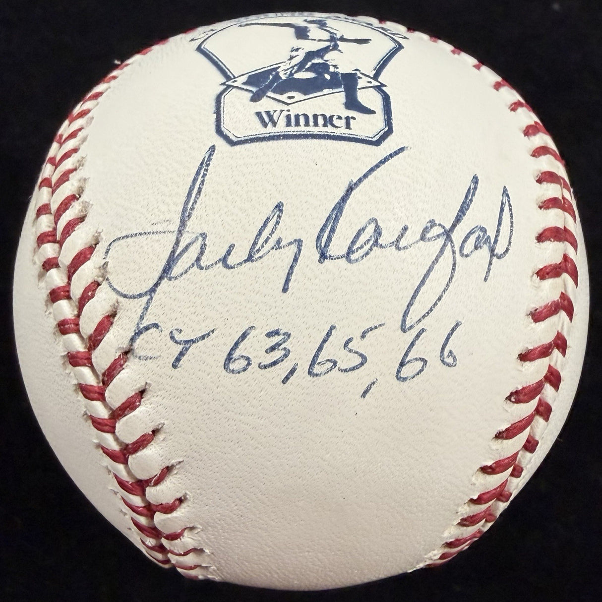 Sandy Koufax CY 63, 65, 66 Signed Cy Young Logo Baseball Steiner Sports OA Holo