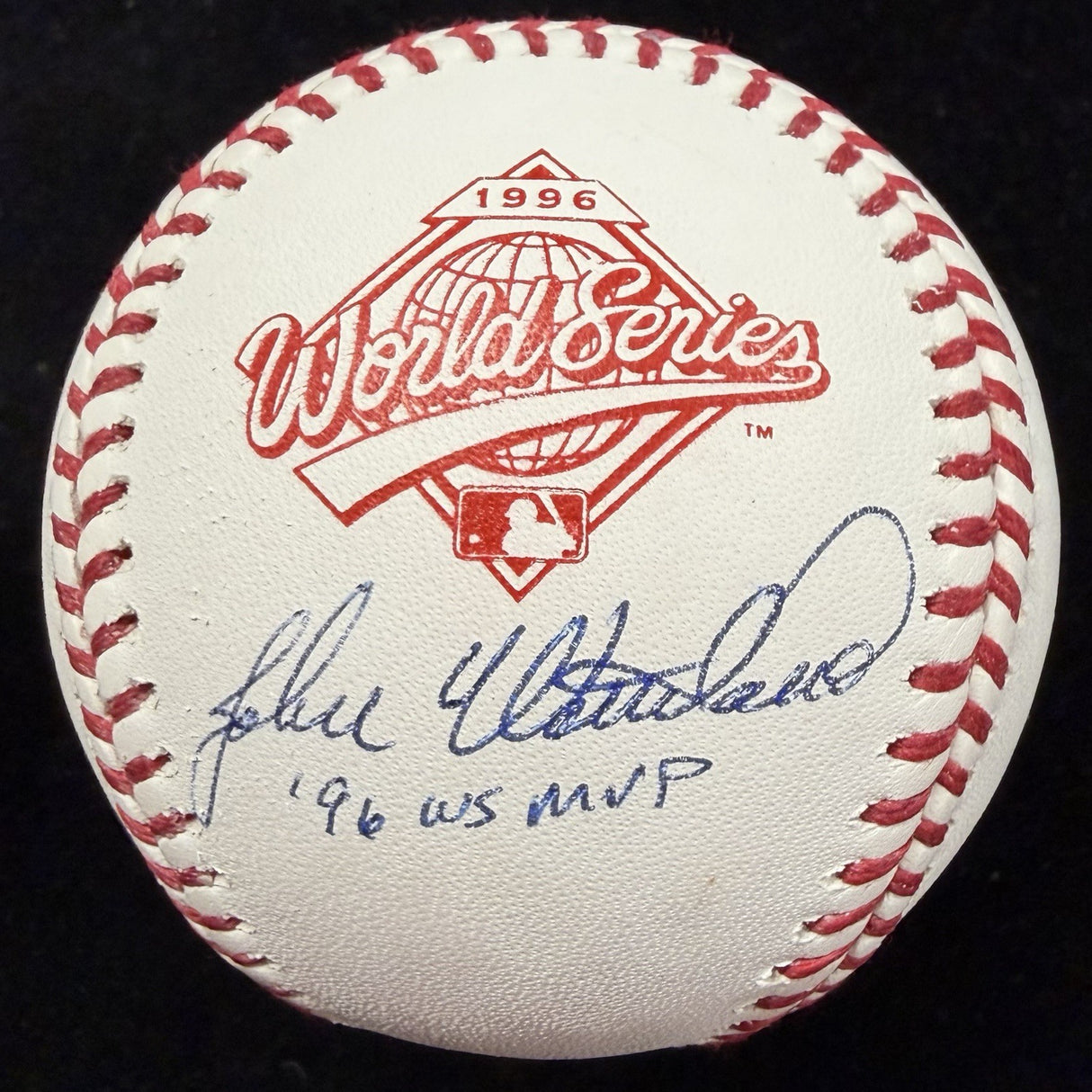 John Wetteland 96 WS MVP Signed 1996 World Series Logo Baseball Beckett