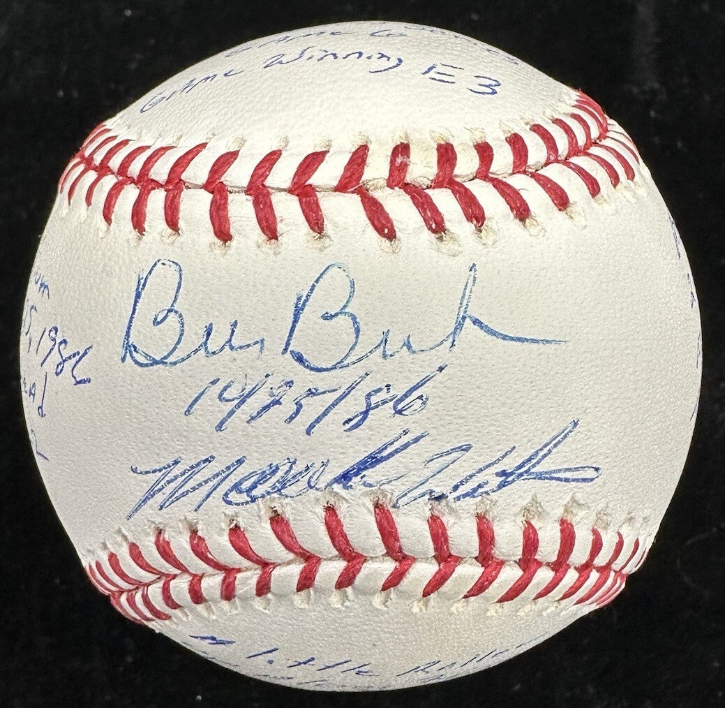 Mookie Wilson Bill Buckner 1986 WS Game 6 Stat Story Signed Baseball JSA PSA