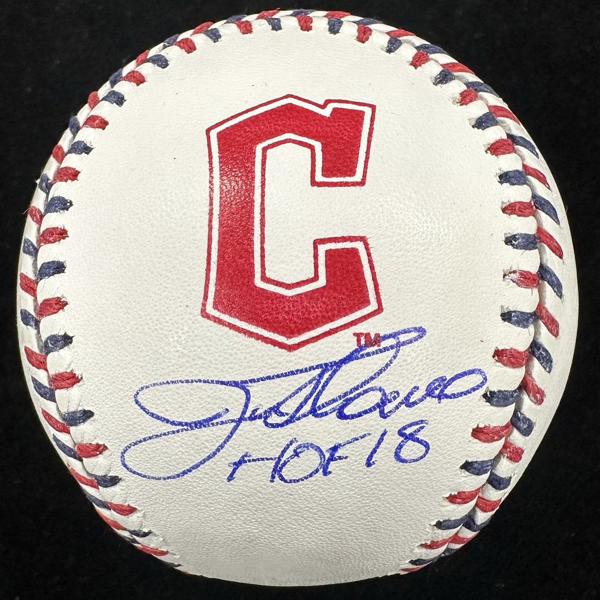 Jim Thome HOF 18 Signed Cleveland Indians Team Stitch Logo Baseball Beckett BAS