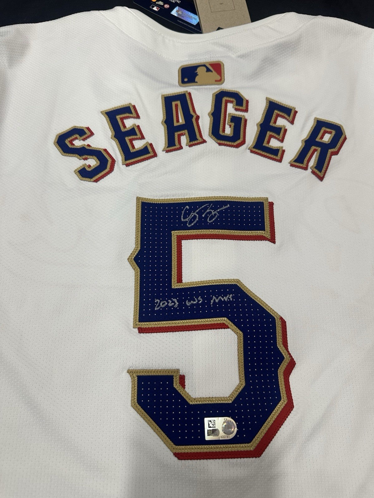 Corey Seager 23 WS MVP Signed Rangers Authentic Gold World Series Champs Jersey