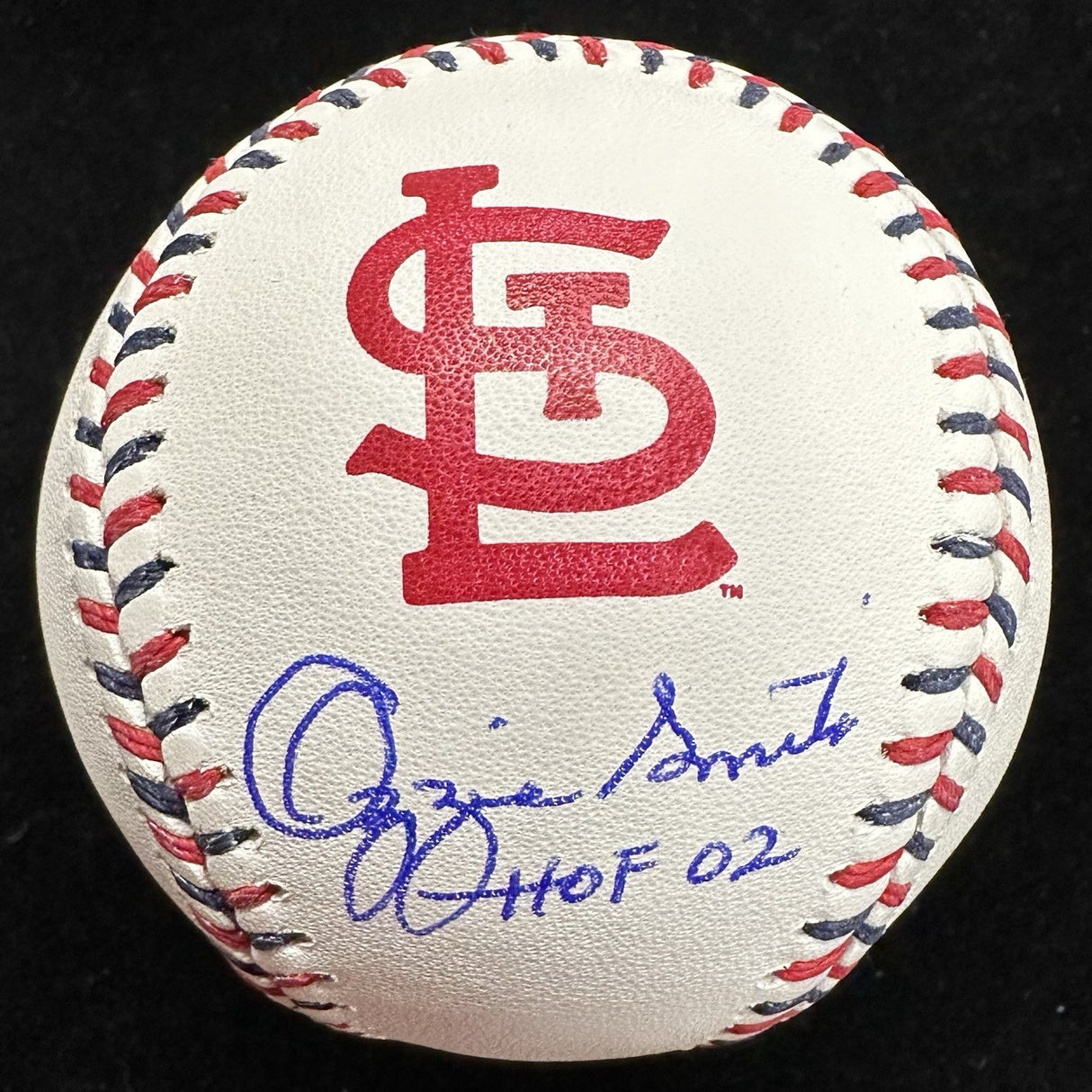 Ozzie Smith HOF 02 Signed Cardinals Team Stitched Logo Baseball JSA