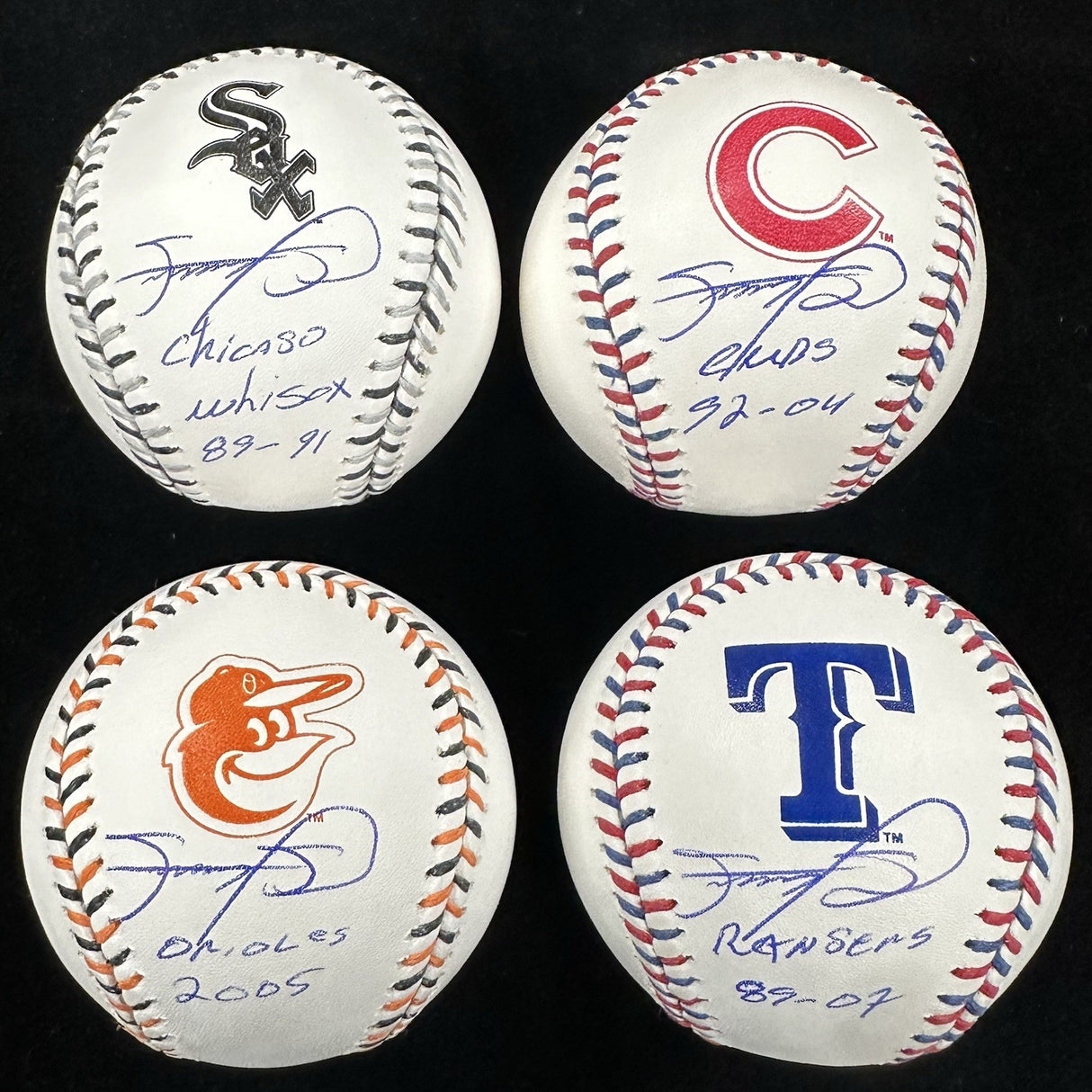 Sammy Sosa Rangers Cubs White Sox Orioles Signed Team Logo Baseball Set Beckett