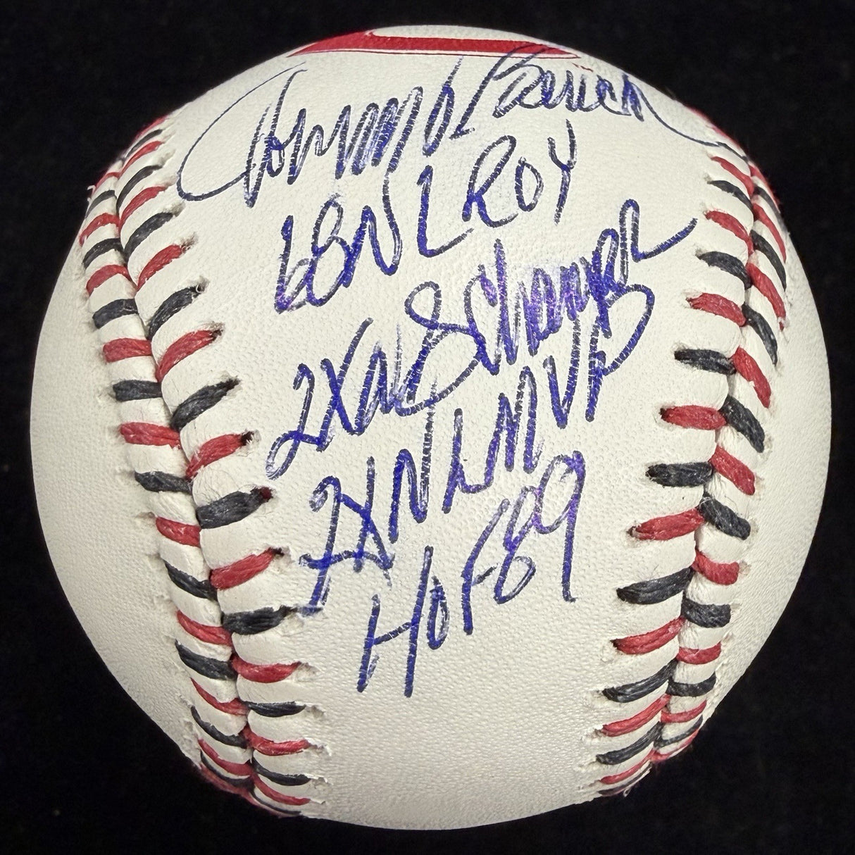 Johnny Bench 6 Inscirption Signed Reds Team Stitch Logo Stat Baseball MLB Holo