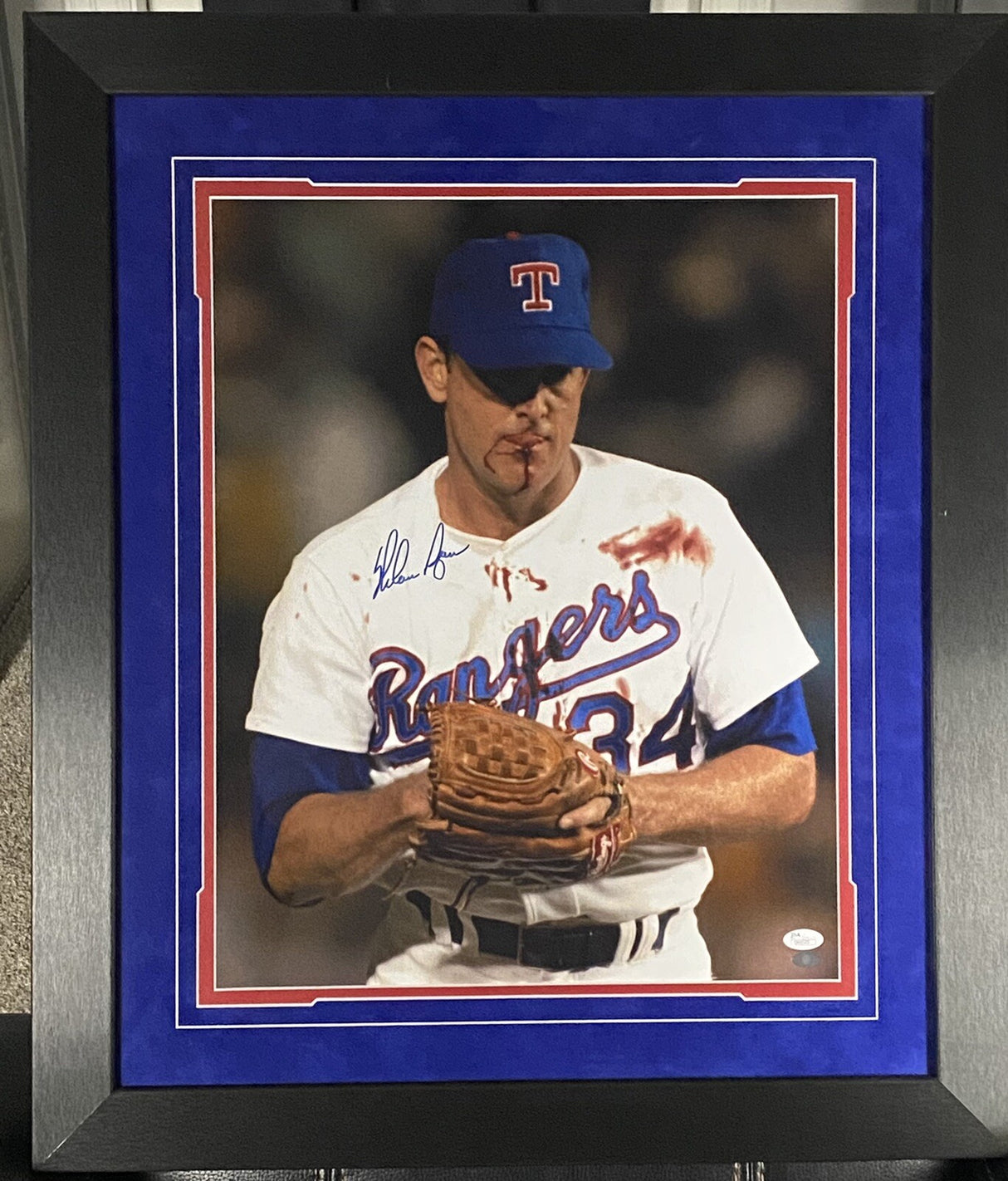 Nolan Ryan Bloody Lip Signed 16x20 Framed Photo Ryan Hologram JSA