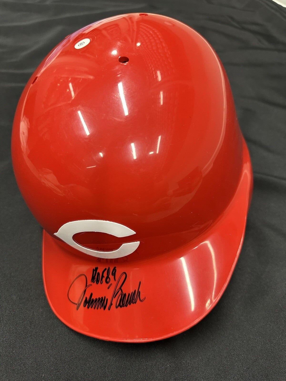 Johnny Bench HOF 89 Signed Authentic Cincinnati Reds Batting Helmet JSA