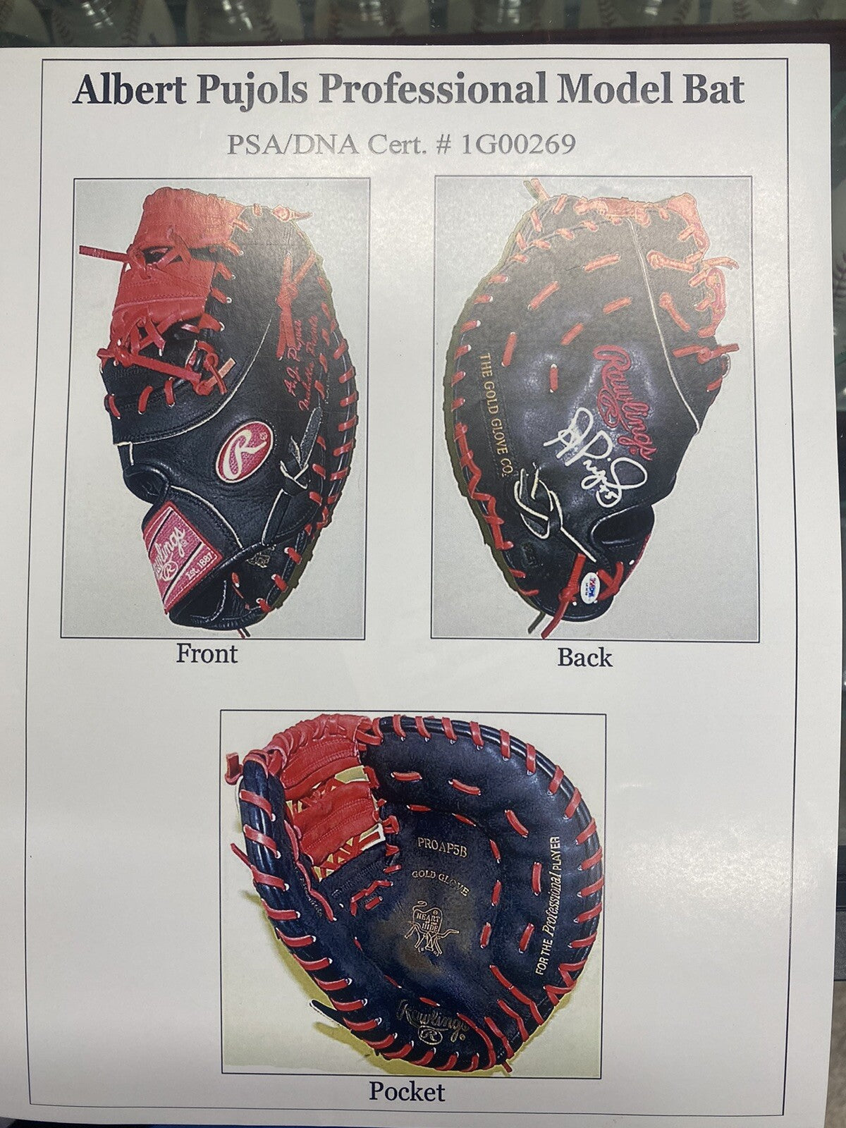 Albert Pujols Game Used B/U Signed Rawlings Heart of the Hide Glove PSA/DNA LOA