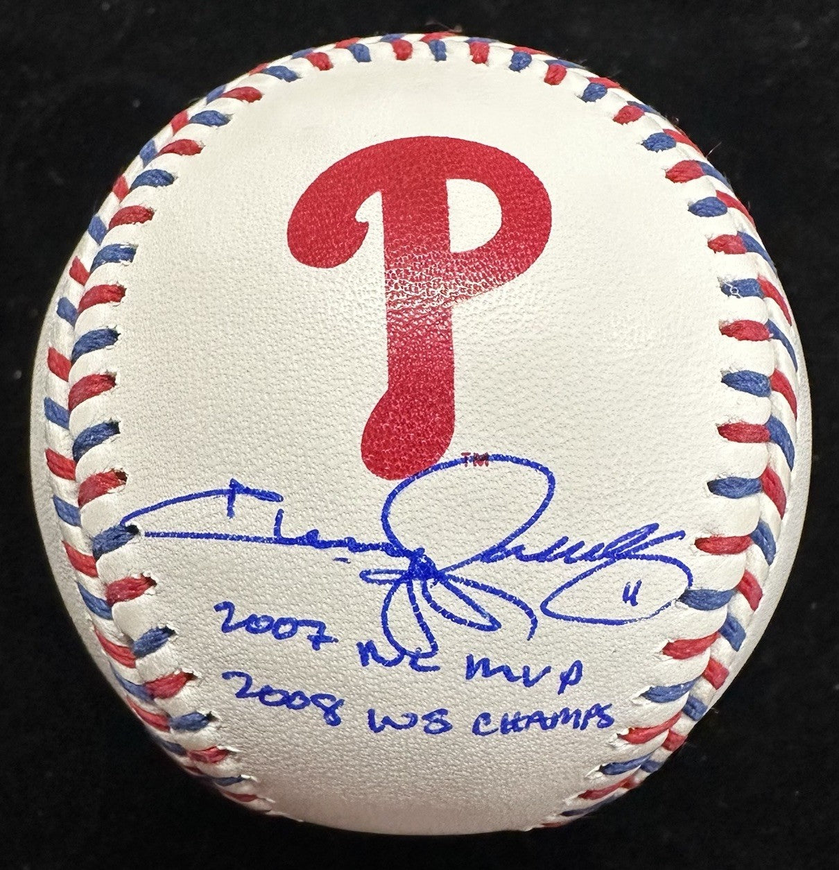 Jimmy Rollins 07 NL MVP 08 WS Champs Signed Phillies Team Stitched Logo Baseball