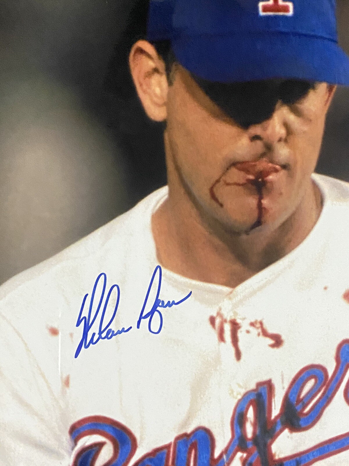 Nolan Ryan Bloody Lip Signed 16x20 Framed Photo Ryan Hologram JSA