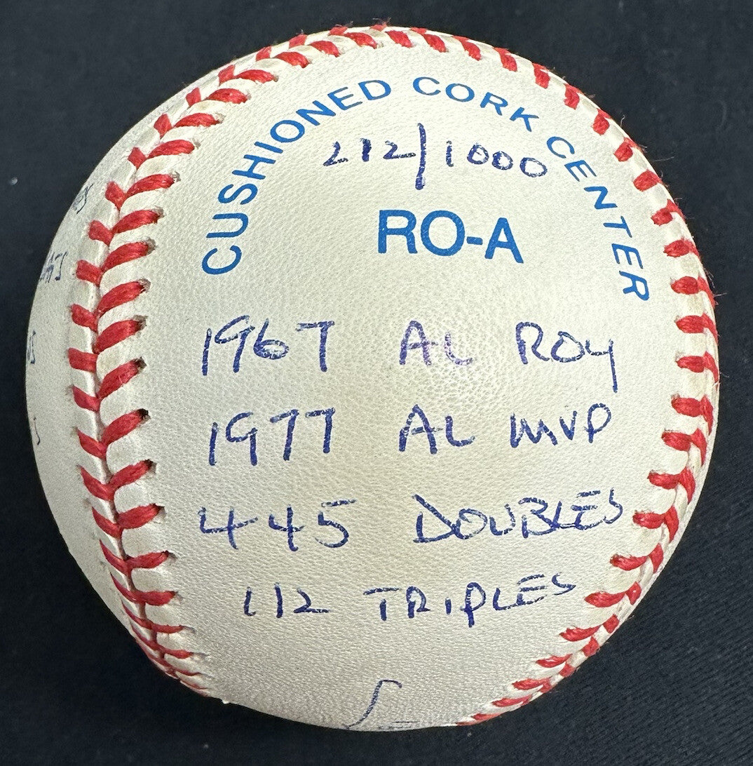 Rod Carew HOF 91 Signed Reggie Jackson Stat Baseball RJ Hologram