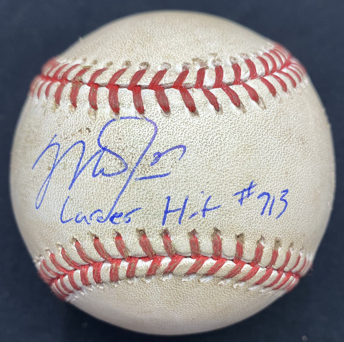 Mike Trout Game Used Career Hit #713 Double Signed MLB Holo