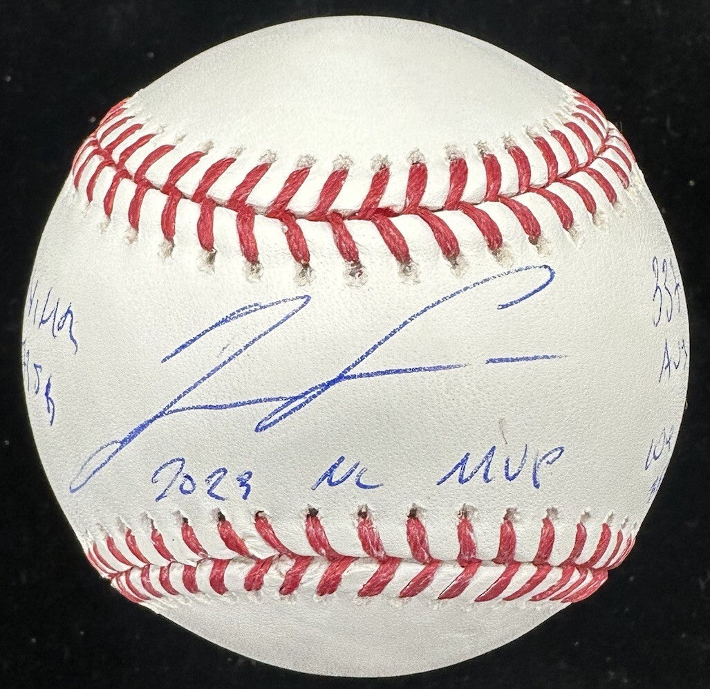 Ronald Acuna Jr. 2023 NL MVP Signed Stat Baseball Beckett Witness Hologram