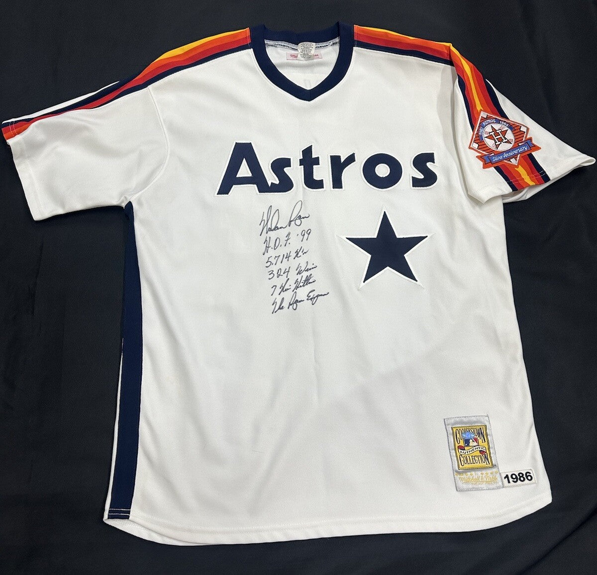 Nolan Ryan Signed Authentic Mitchell Mess Houston Astros Stat Jersey JSA LOA