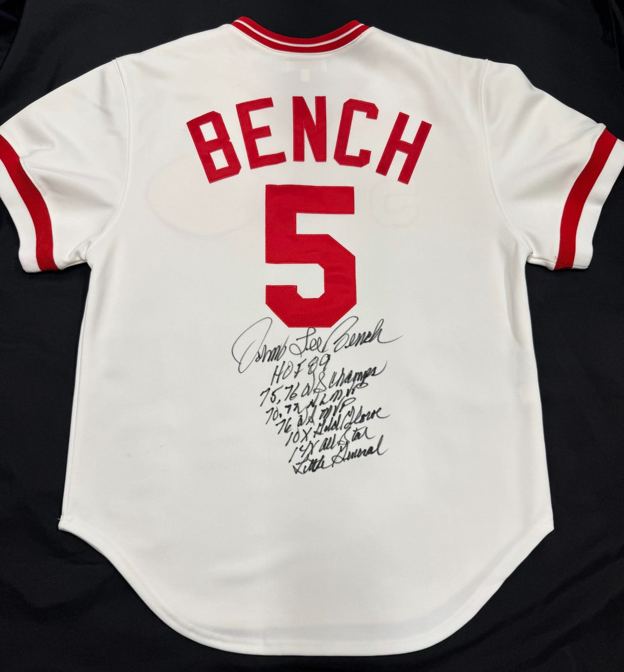 Johnny Lee Bench Full Name Signed Stat Authentic Mitchell Ness Reds Fanatics Hol