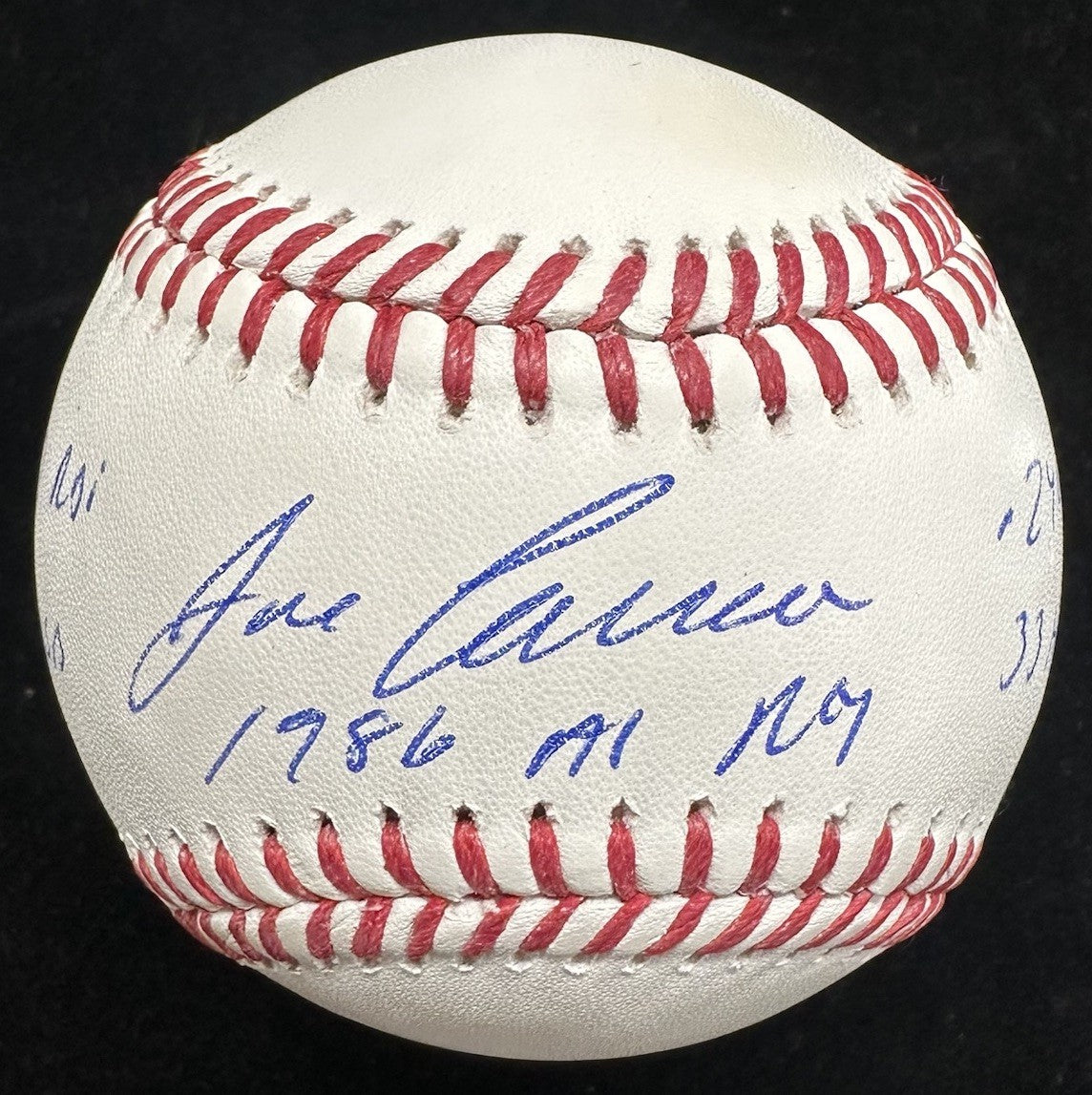 Jose Canseco 1986 AL ROY Signed Stat Baseball JSA