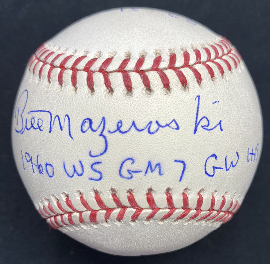 Bill Mazeroksi 1960 WS Game 7 GWHR Signed Stat Baseball JSA Witness