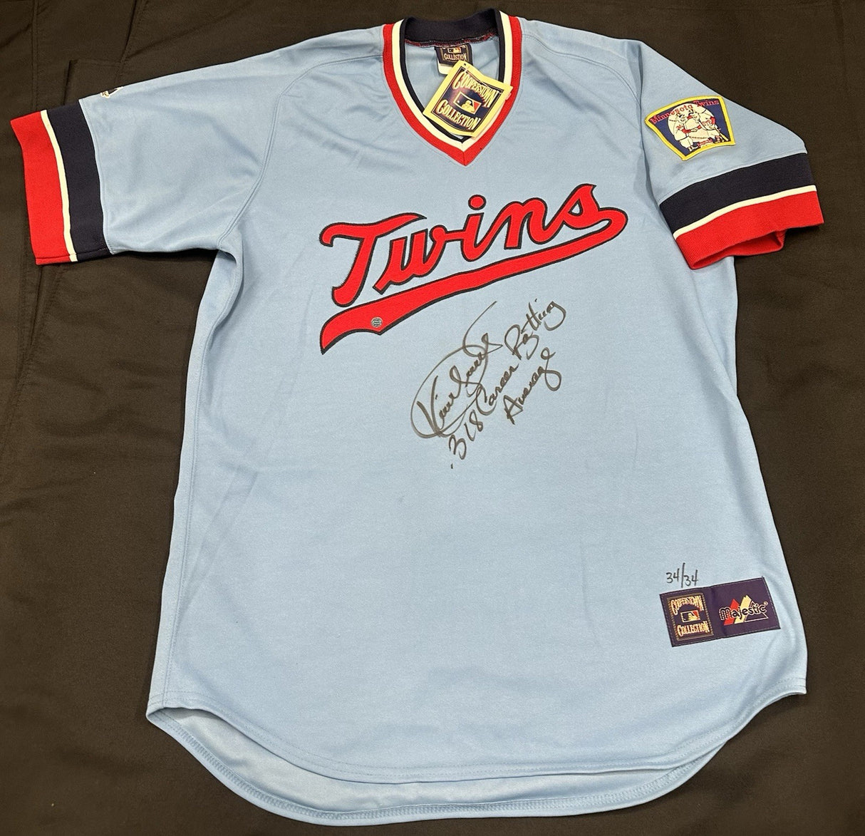 Kirby Puckett .318 Career Batting Average Signed Twins Majestic Jersey PSA/DNA