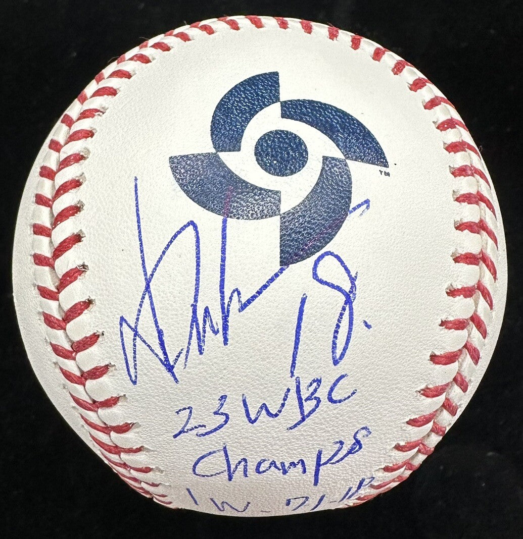 Yoshinobu Yamamoto 23 WBC Champs Signed 2023 WBC Logo Stat Baseball MLB Holo Fan