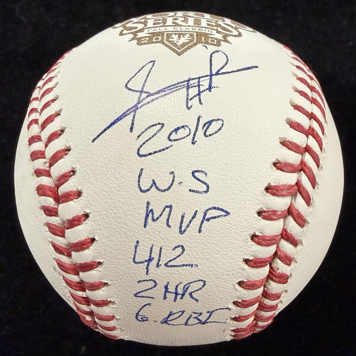 Edgar Renteria 2010 WS MVP Signed World Series Stat Baseball Beckett Witness BAS