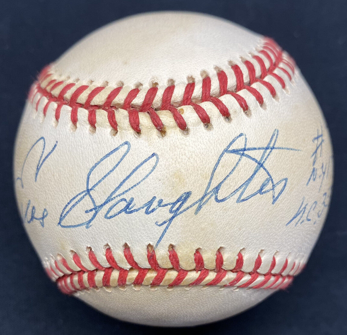 Enos Slaughter #9 NY 17 NC 33 Signed Baseball JSA Number