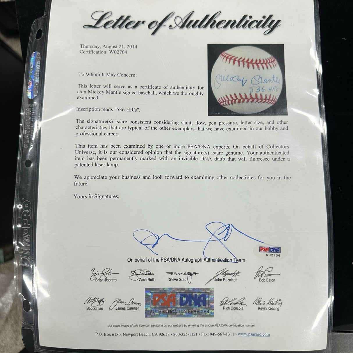 Mickey Mantle 536 HRs Signed Baseball PSA/DNA LOA