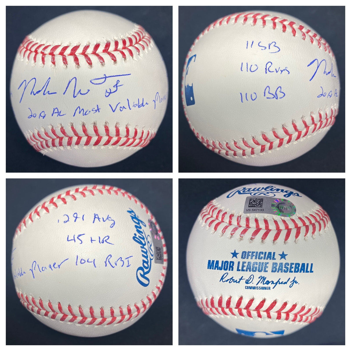 Mike Trout Full Name 2014 2016 2019 AL MVP Signed Stat Baseball Set MLB Holo