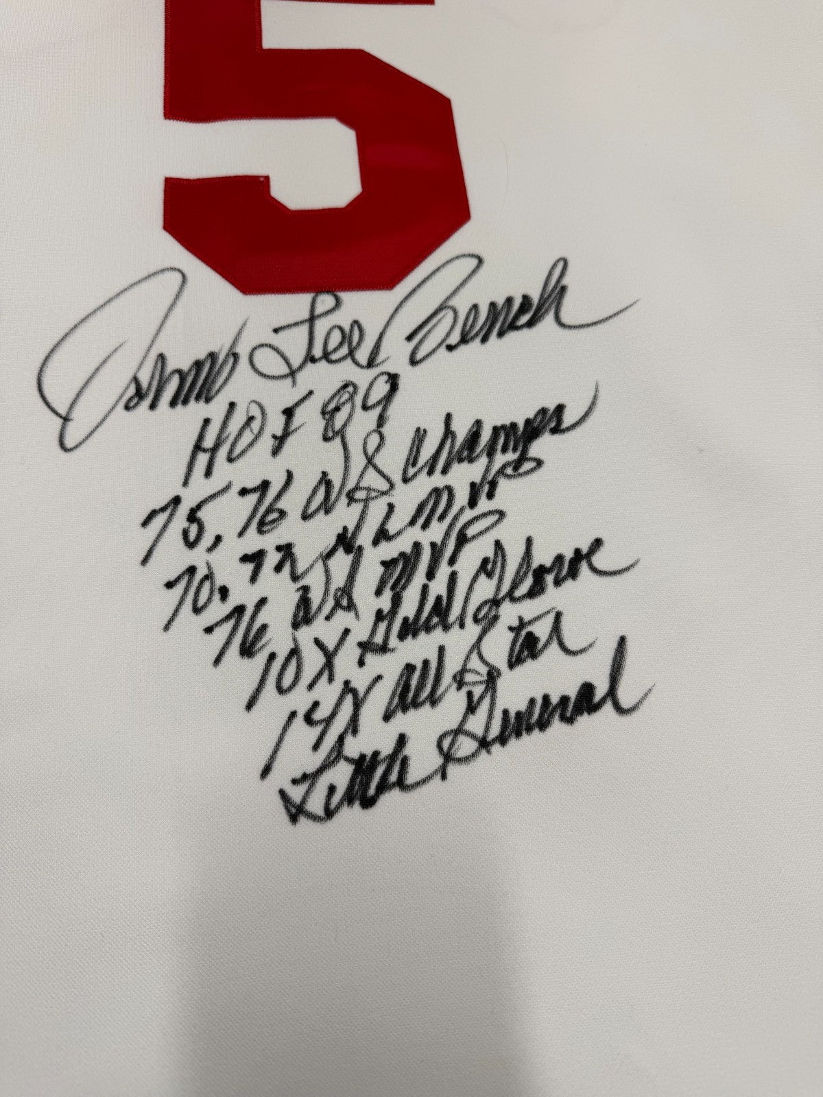 Johnny Lee Bench Full Name Signed Stat Authentic Mitchell Ness Reds Fanatics Hol