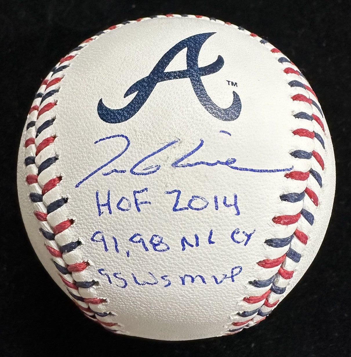 Tom Glavine Stat Signed Atlanta Braves Team Stitch Logo Baseball JSA