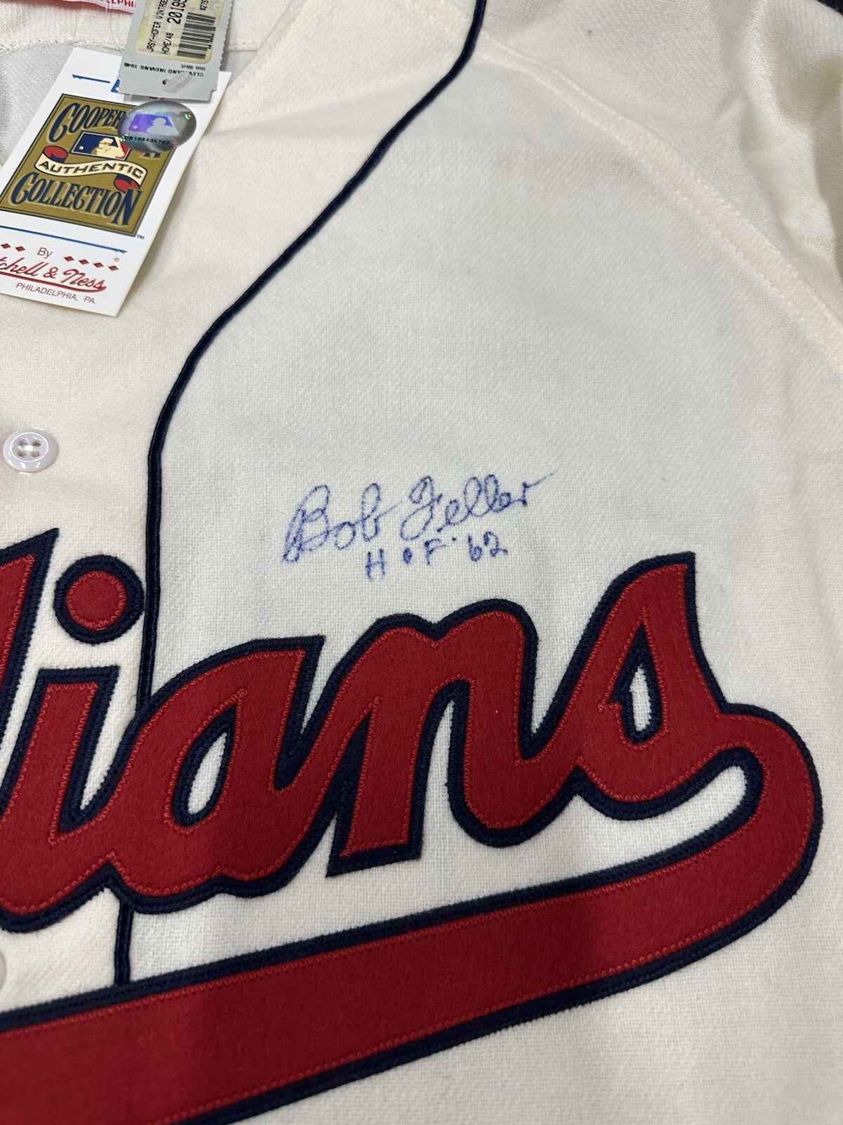 Bob Feller HOF 62 Signed Authentic Indians Mitchell Ness Jersey JSA