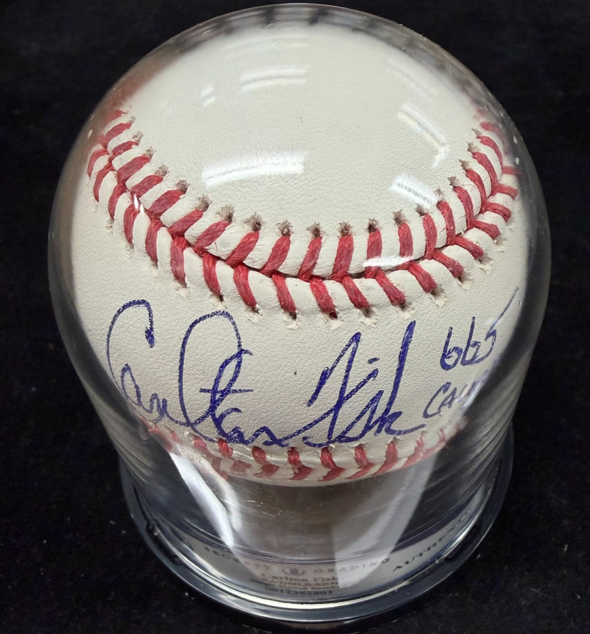 Carlton Fisk 665 Caught Stealing Signed Baseball Beckett Encapsulated BAS